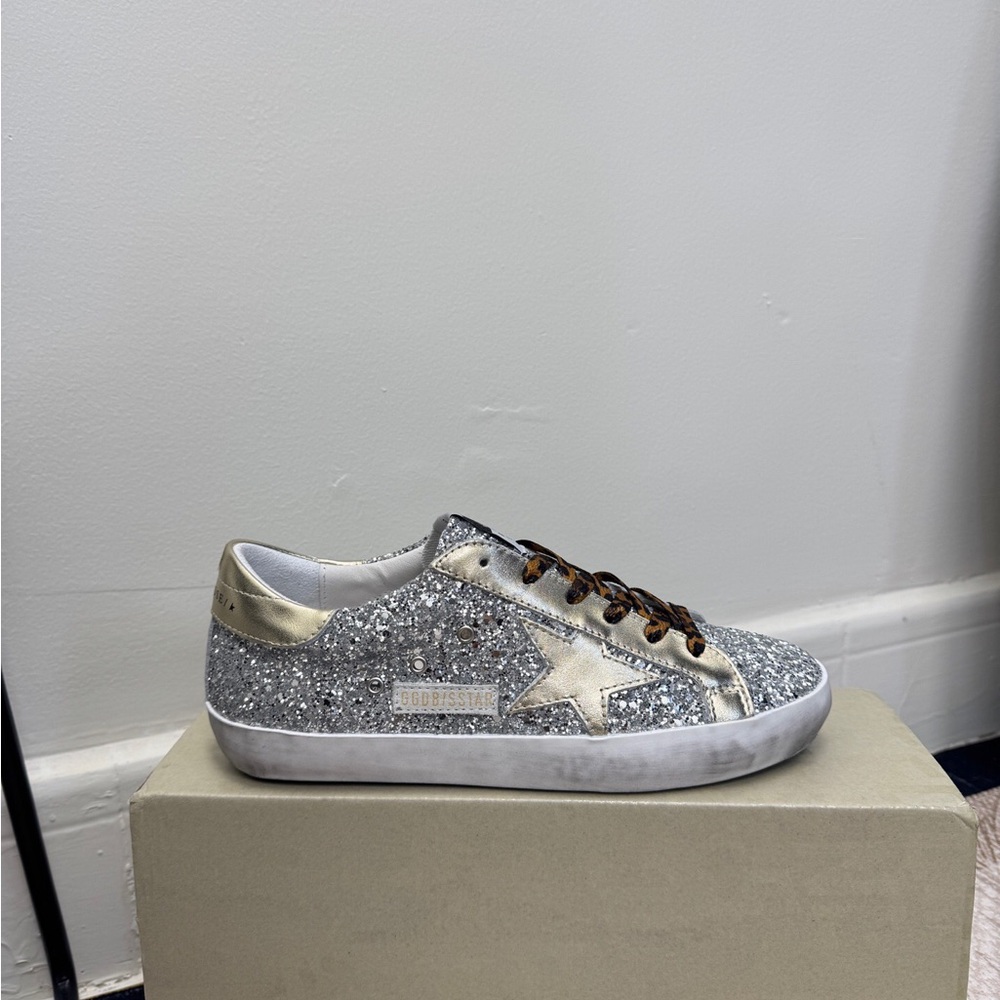 Golden Goose Silver and Gold Glitter Sneakers - Picture 2 of 8